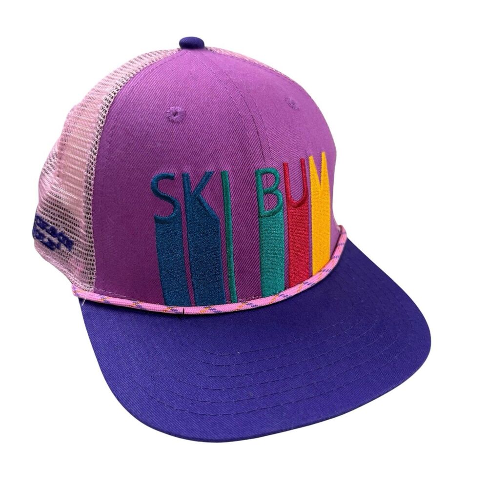 Jackson Hole Ski Bum Trucker Snapback Hat One Size Pink Purple Rainbow Gorpcore